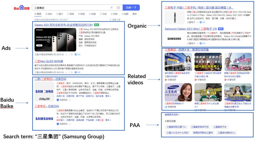 Baidu search result 