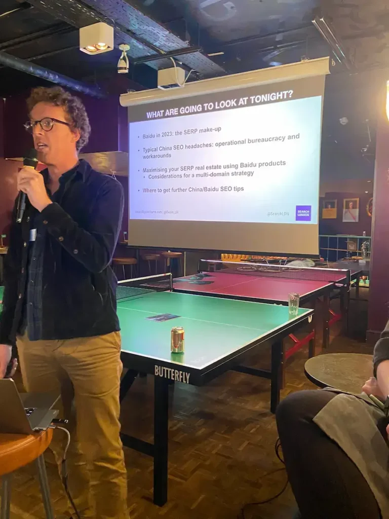 owain lloyd-williams speaking at an SEO event
